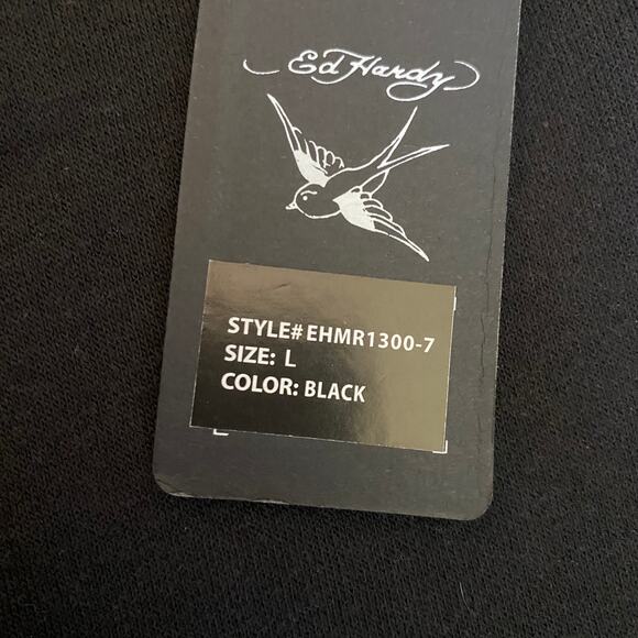 Ed Hardy Men Y2K Spell Out Logo Black Hoodie Sweatshirt Size L Grunge Skater NWT - Picture 7 of 12